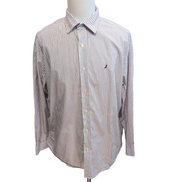 Chemise Nautica XL XXL Bordeaux Rayures Classic Fit manches longues