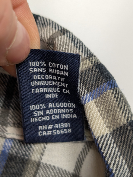 🌲 CHEMISE FLANELLE CHAPS L (G) À CARREAUX NOIR GRIS BLEU LOGO BRODÉ