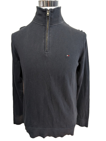 Pull Tommy Hilfiger Homme M Bleu Marine Col Zippé Premium Cotton 100% Coton