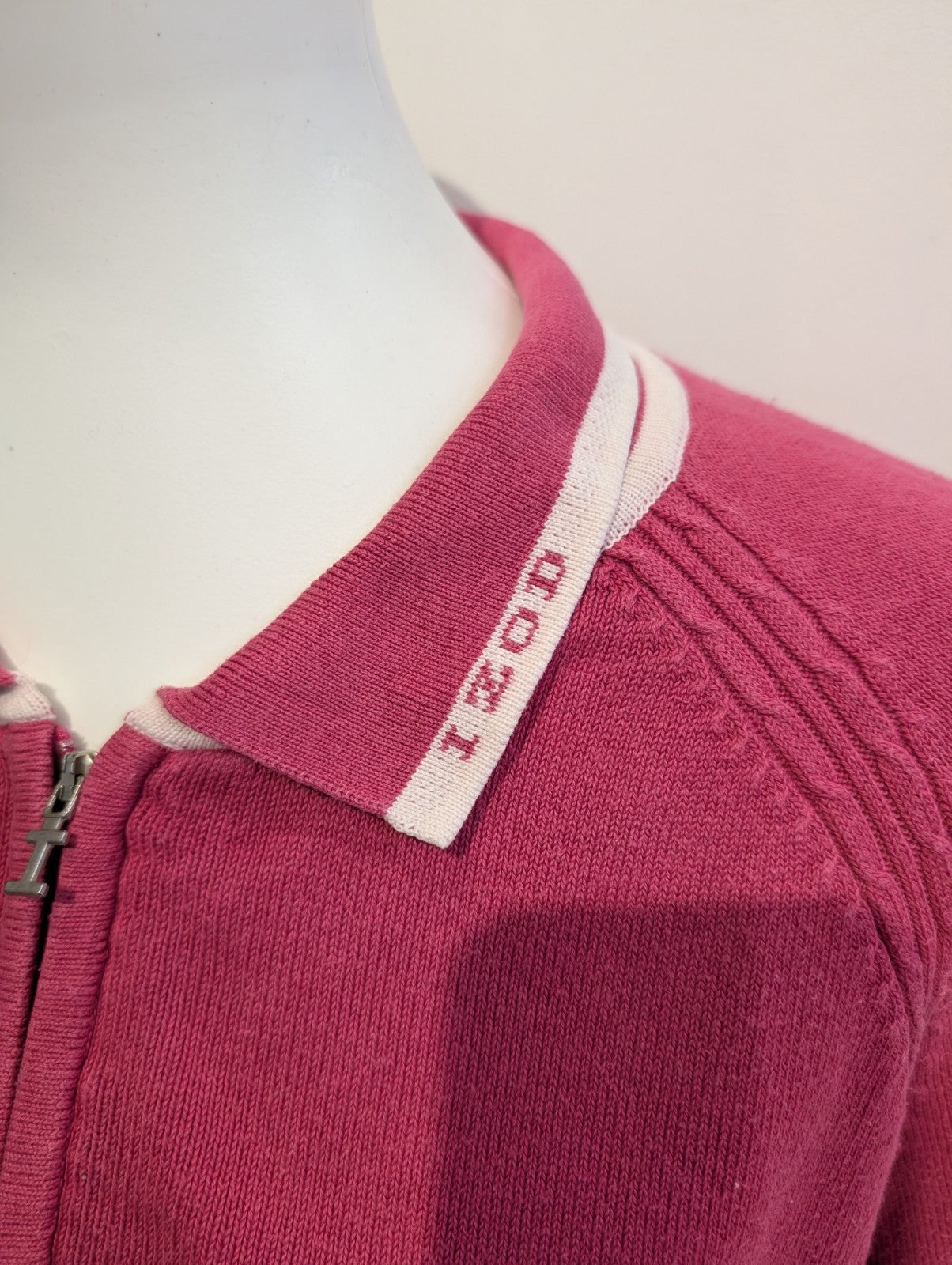 Pull Izod Rose Col Montant Zippé Stretch Coton Taille L
