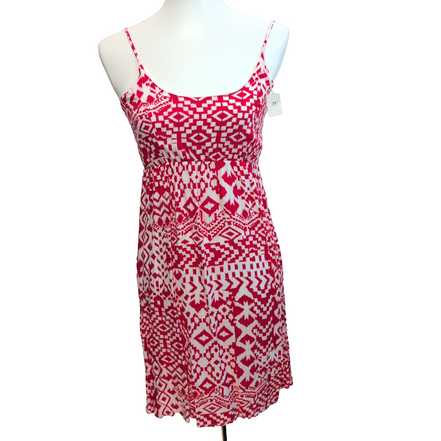 Robe d'Été Rouge Blanc Motif Géométrique Taille XS Viscose