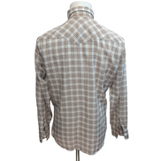 Chemise Western Round Made in USA M Marron Carreaux Pressions Vintage