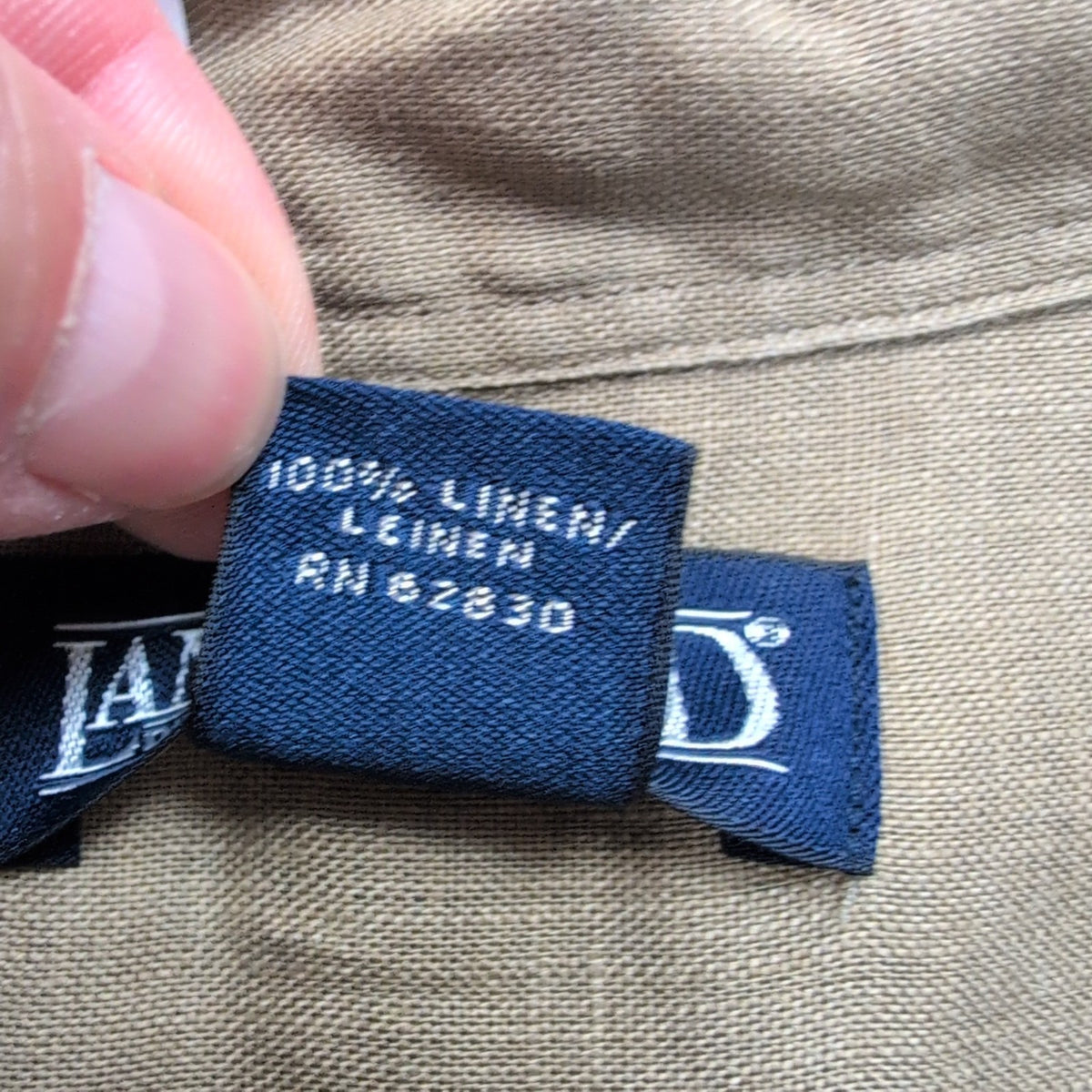 Lands’ End chemise 100% lin kaki manches courtes une poche taille L/XL