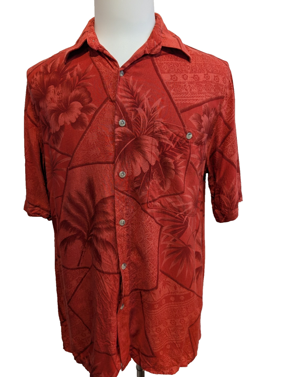 Chemise Hawaïenne Croft & Barrow 100% Rayonne - Rouge Foncé - Taille M