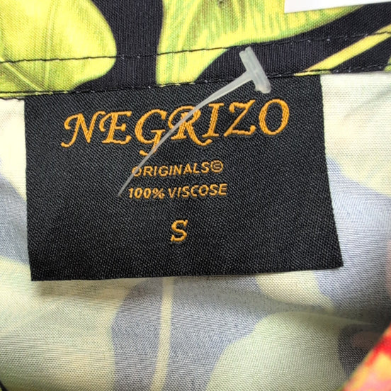 Chemise Hawaïenne Negrizo S Noire Fleurs Feuillage Viscose Neuve
