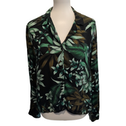 Chemise Femme TALLY WEIJL L Noire Verte Motif Feuillage 100% Viscose