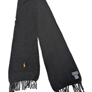 Écharpe Polo Ralph Lauren 100% Laine Mérinos Noire Logo Marron