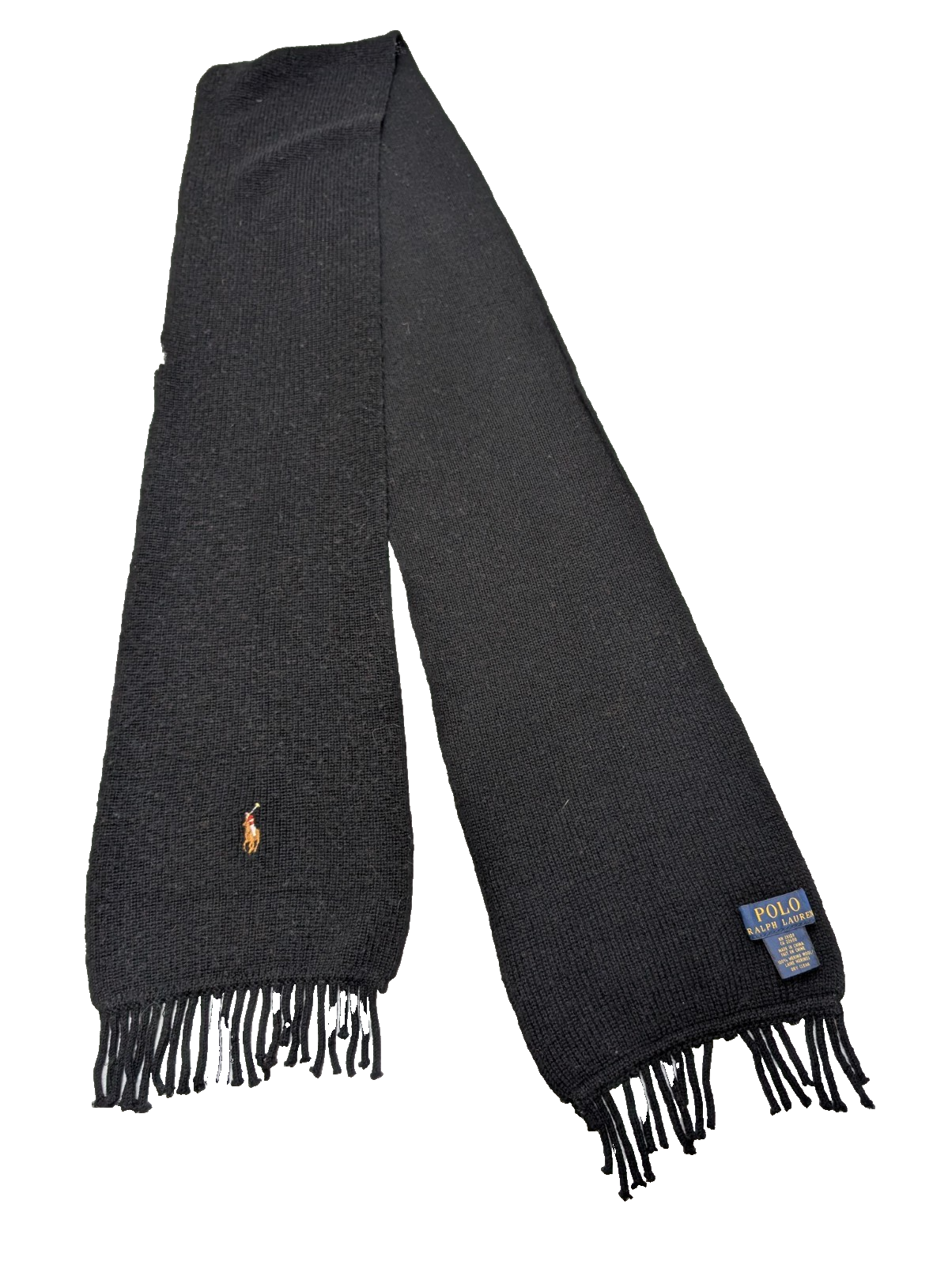 Écharpe Polo Ralph Lauren 100% Laine Mérinos Noire Logo Marron