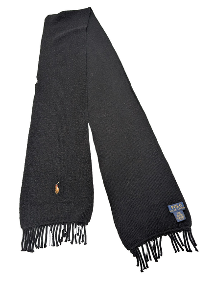Écharpe Polo Ralph Lauren 100% Laine Mérinos Noire Logo Marron