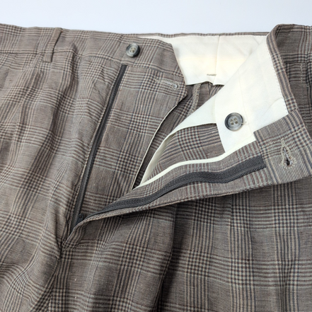 Pantalon Geoffrey Beene 100% Lin Marron Carreaux Chino à Pinces Taille W34
