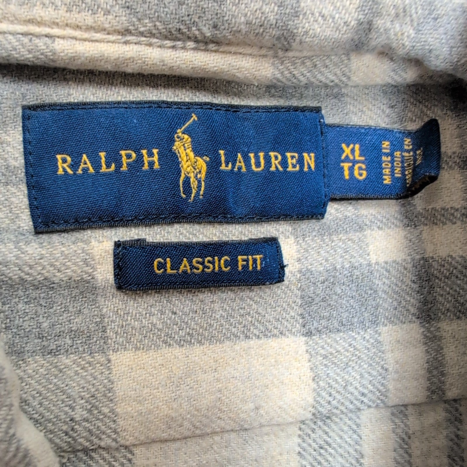 Chemise Ralph Lauren XL Taille M Classic Fit Flanelle Carreaux Gris Blanc