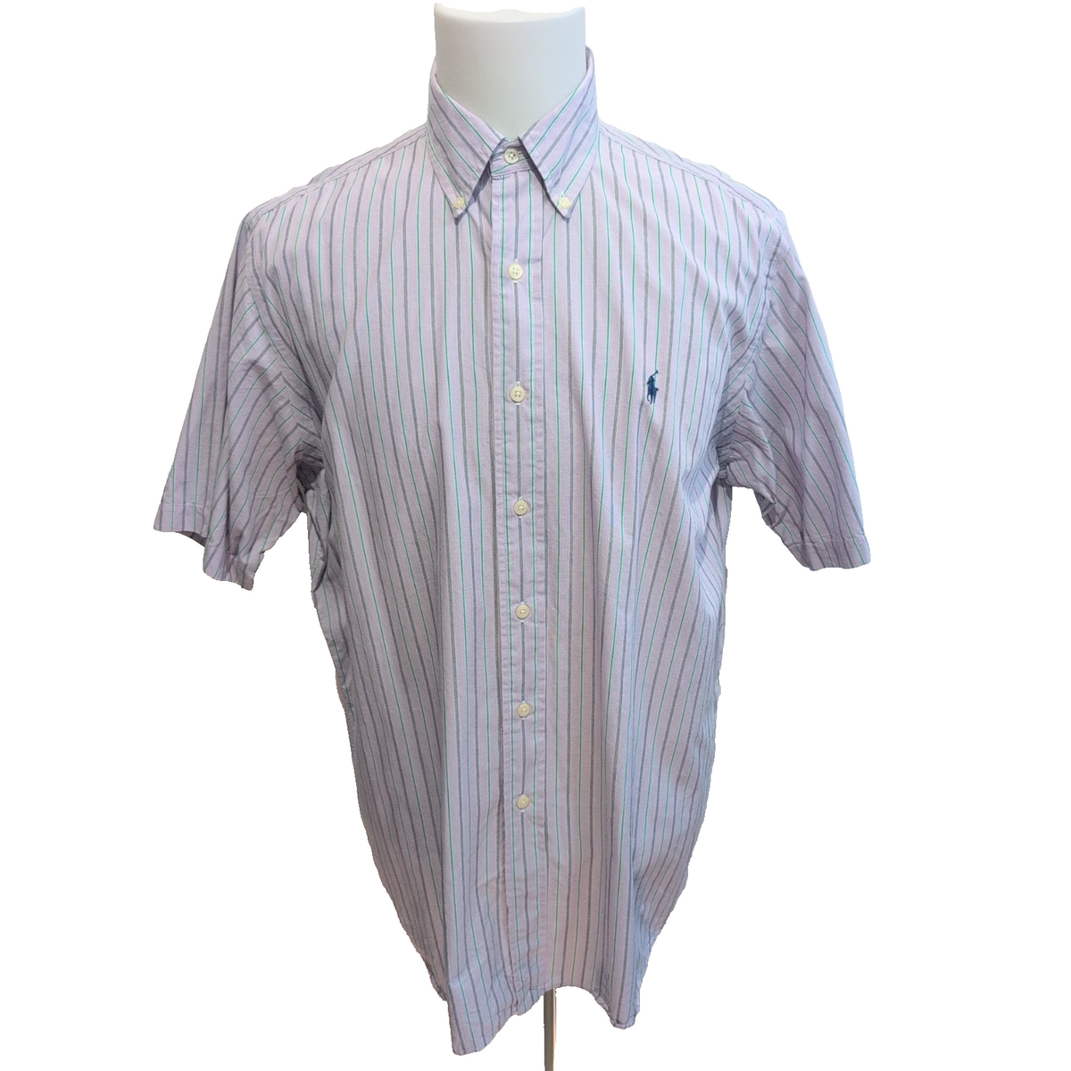 Chemise Ralph Lauren Ellington TALK L Manches Courtes Lilas Rayures Vertes Logo