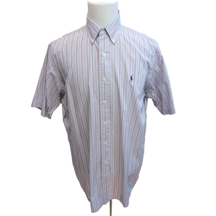 Chemise Ralph Lauren Ellington TALK L Manches Courtes Lilas Rayures Vertes Logo