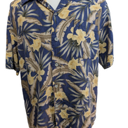 Chemise Hawaïenne Tuckahoe Joe Lin & Rayon Bleu Motif Floral Jaune - Taille L