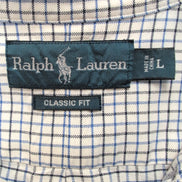 Chemise Ralph Lauren Classic Fit L Blanche Carreaux Bleu Noir Coton