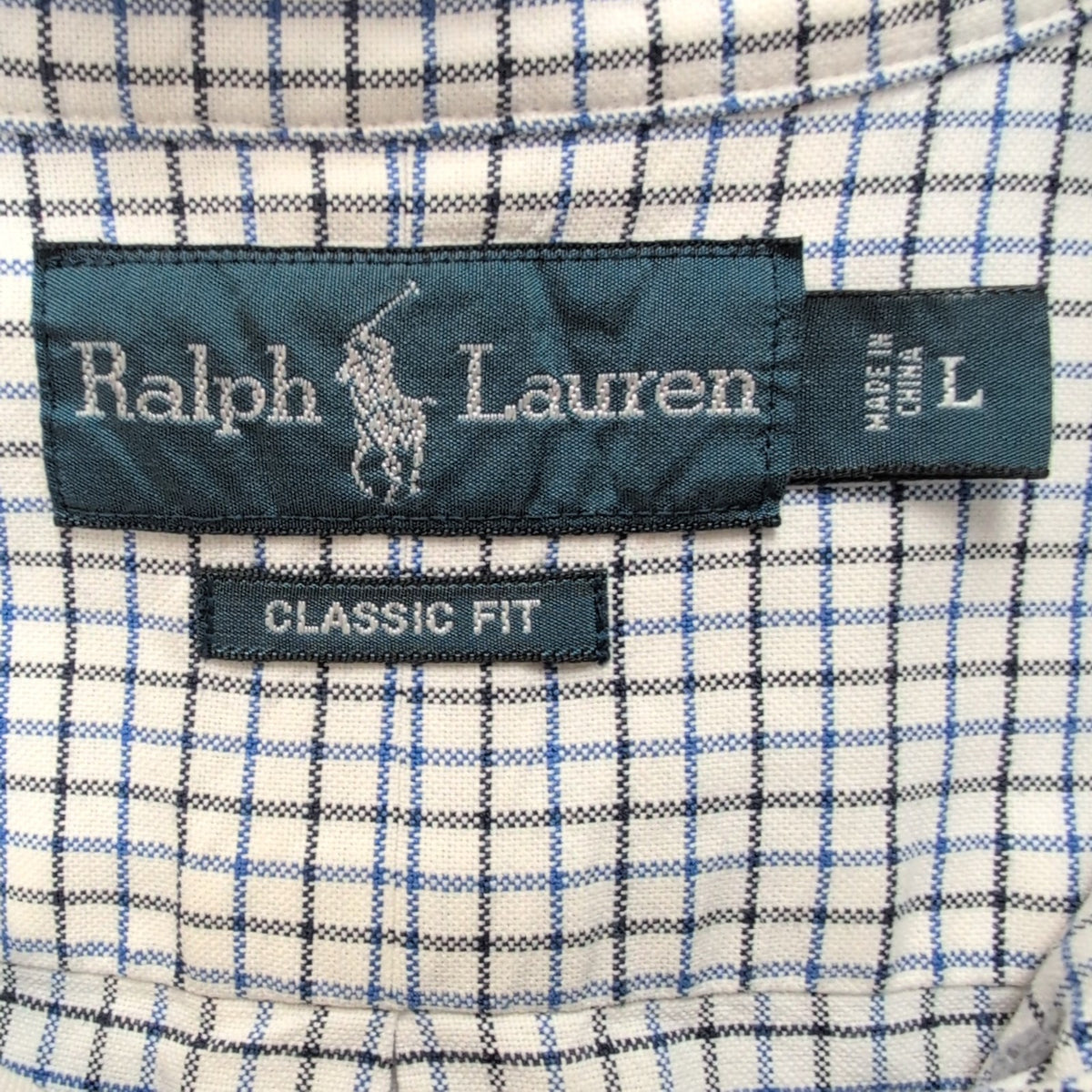 Chemise Ralph Lauren Classic Fit L Blanche Carreaux Bleu Noir Coton