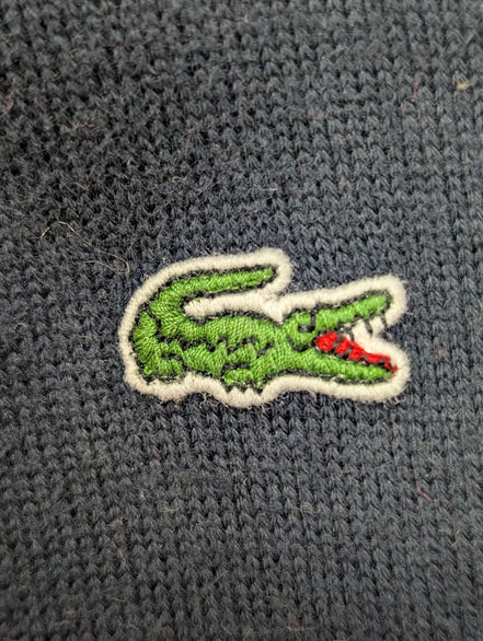 Pull Lacoste XXL Taille 7 bleu marine rayures rouge blanc col V 100% coton
