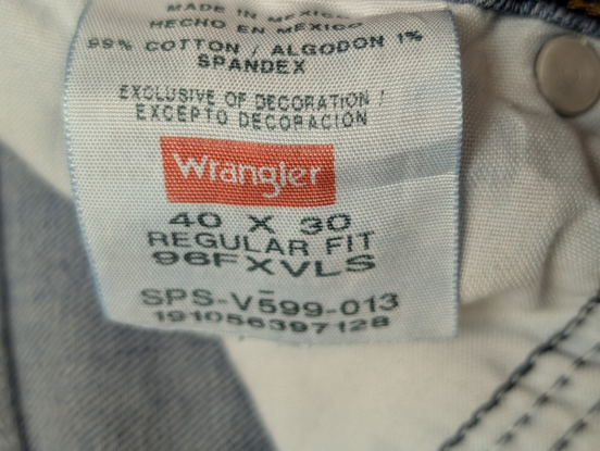 Jean Wrangler Vintage Regular Fit Homme W40 L30 Bleu Denim Stretch Confort