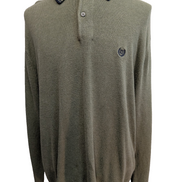 Pull Fin Chaps Vert - Col Boutonné - 100% Coton - Taille L Homme