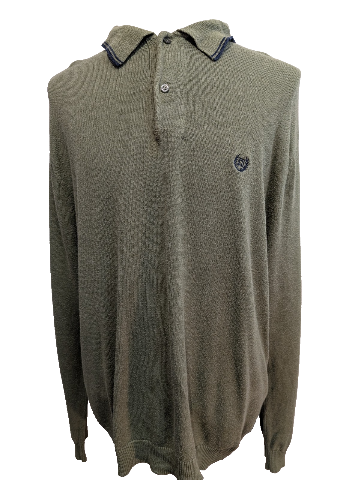 Pull Fin Chaps Vert - Col Boutonné - 100% Coton - Taille L Homme