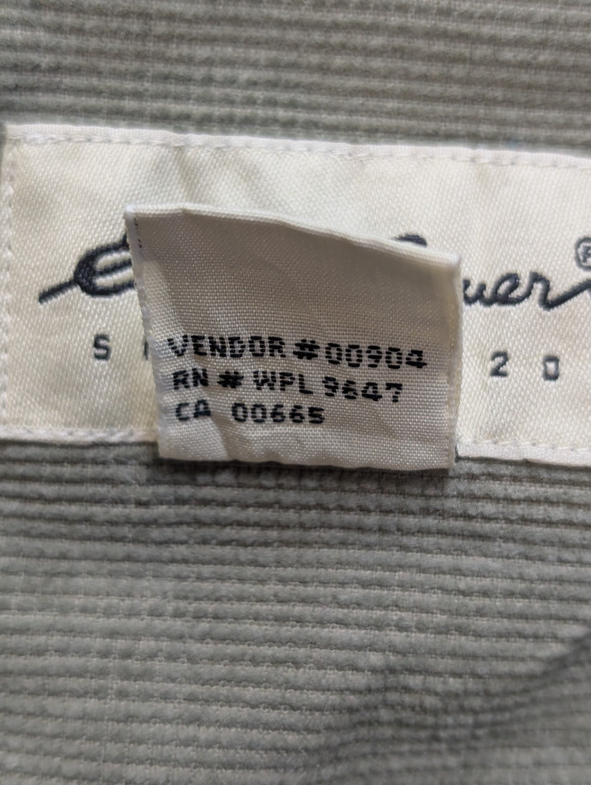 Chemise EDDIE BAUER T.L Velours Quadrillé Kaki 100% Coton Vintage
