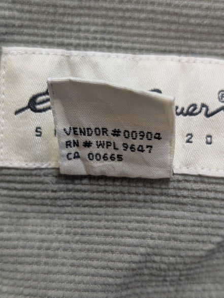 Chemise EDDIE BAUER T.L Velours Quadrillé Kaki 100% Coton Vintage