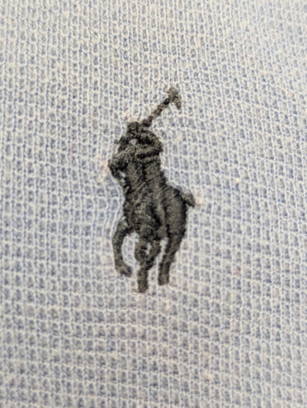 T-shirt Polo Ralph Lauren XL bleu ciel col V coton épais logo brodé