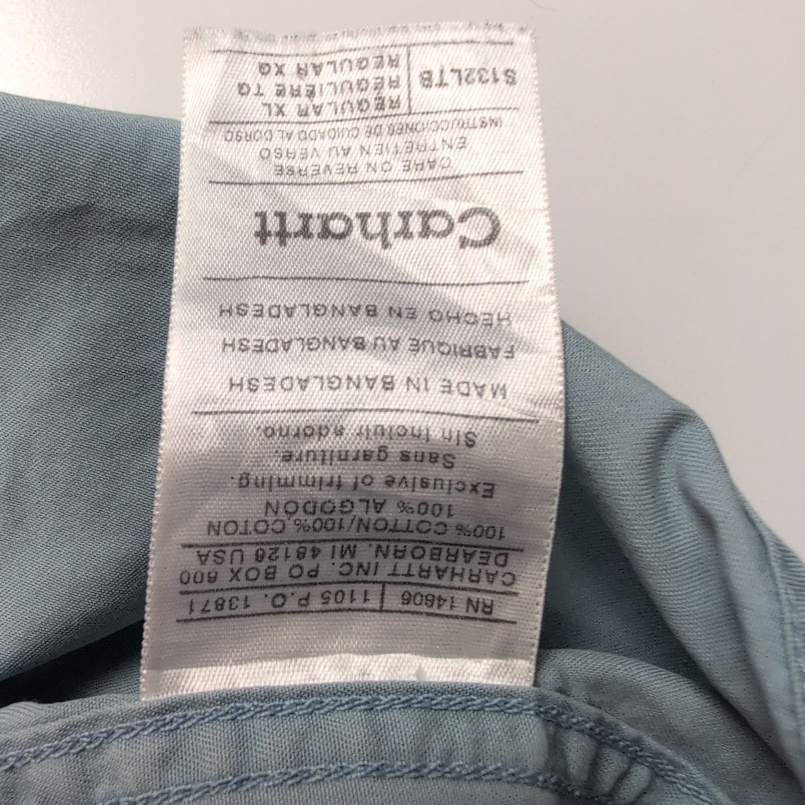 Carhartt Chemise Vintage Bleu Clair Manches Courtes 100% Coton Homme XL
