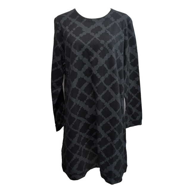 Robe HUE L Noire Motif Gris Manches Longues Douce Neuve Étiquette