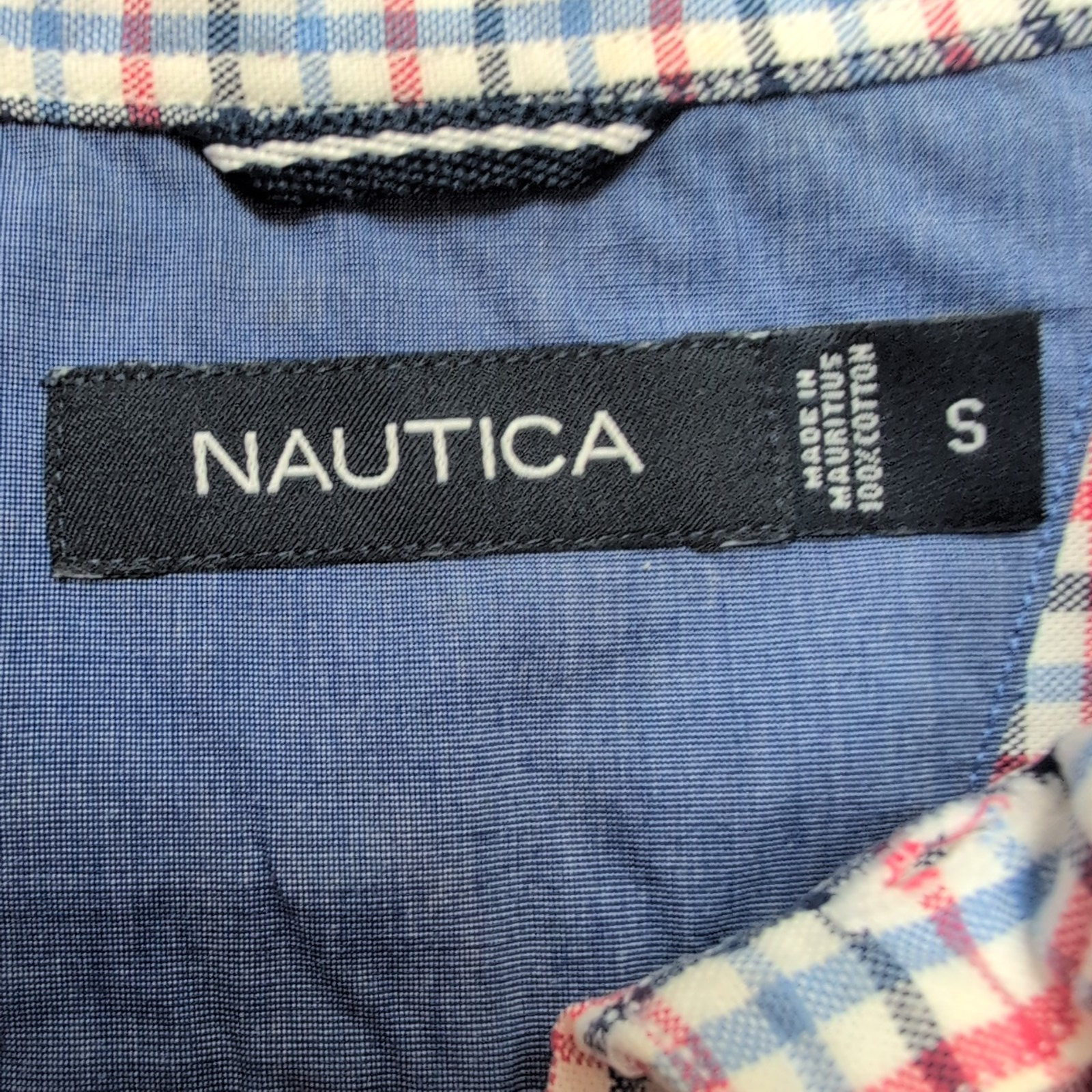 Chemise Nautica S carreaux bleu blanc rouge manches courtes logo rouge