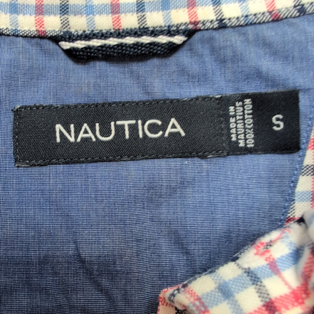 Chemise Nautica S carreaux bleu blanc rouge manches courtes logo rouge