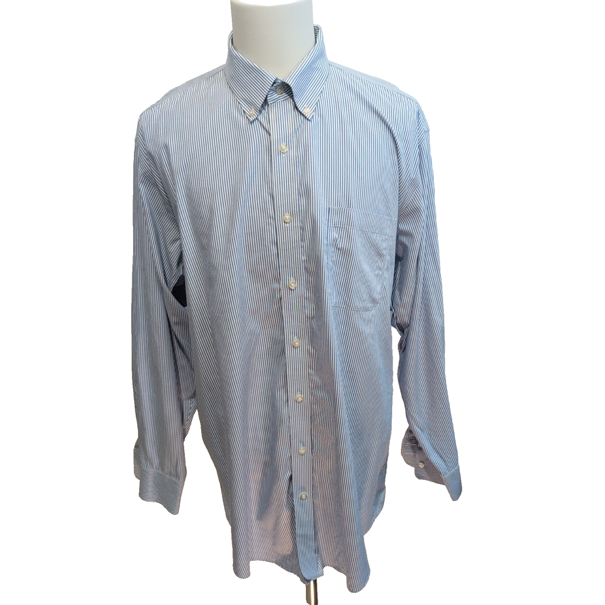 Chemise Lands' End XXL 3XL Supima Oxford Rayures Bleues Poche manches longues
