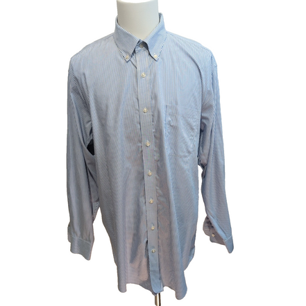 Chemise Lands' End XXL 3XL Supima Oxford Rayures Bleues Poche manches longues