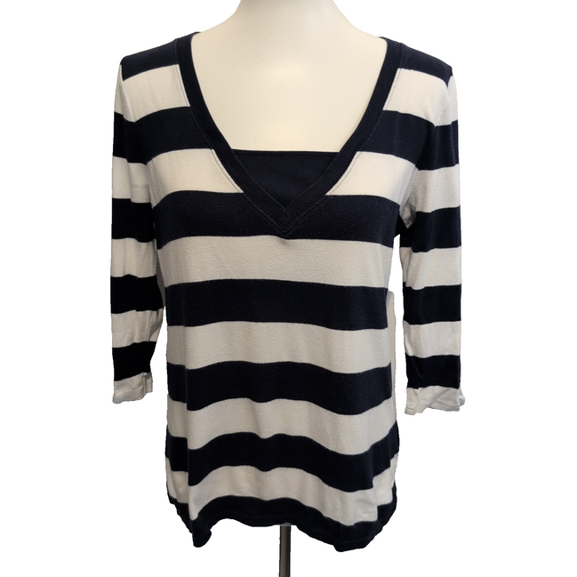 Pull Lauren Ralph Lauren L femme bleu marine blanc rayures coton maille fine