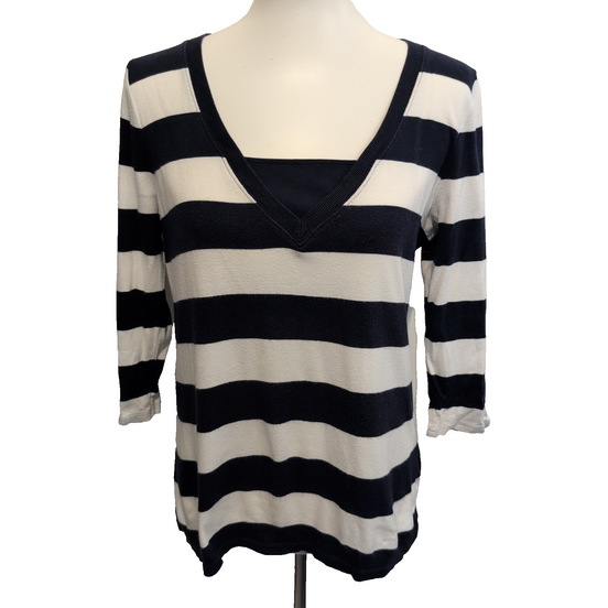 Pull Lauren Ralph Lauren L femme bleu marine blanc rayures coton maille fine