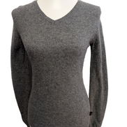 Pull Kappa Col V 100% Laine Gris Uni Vintage Femme Taille S