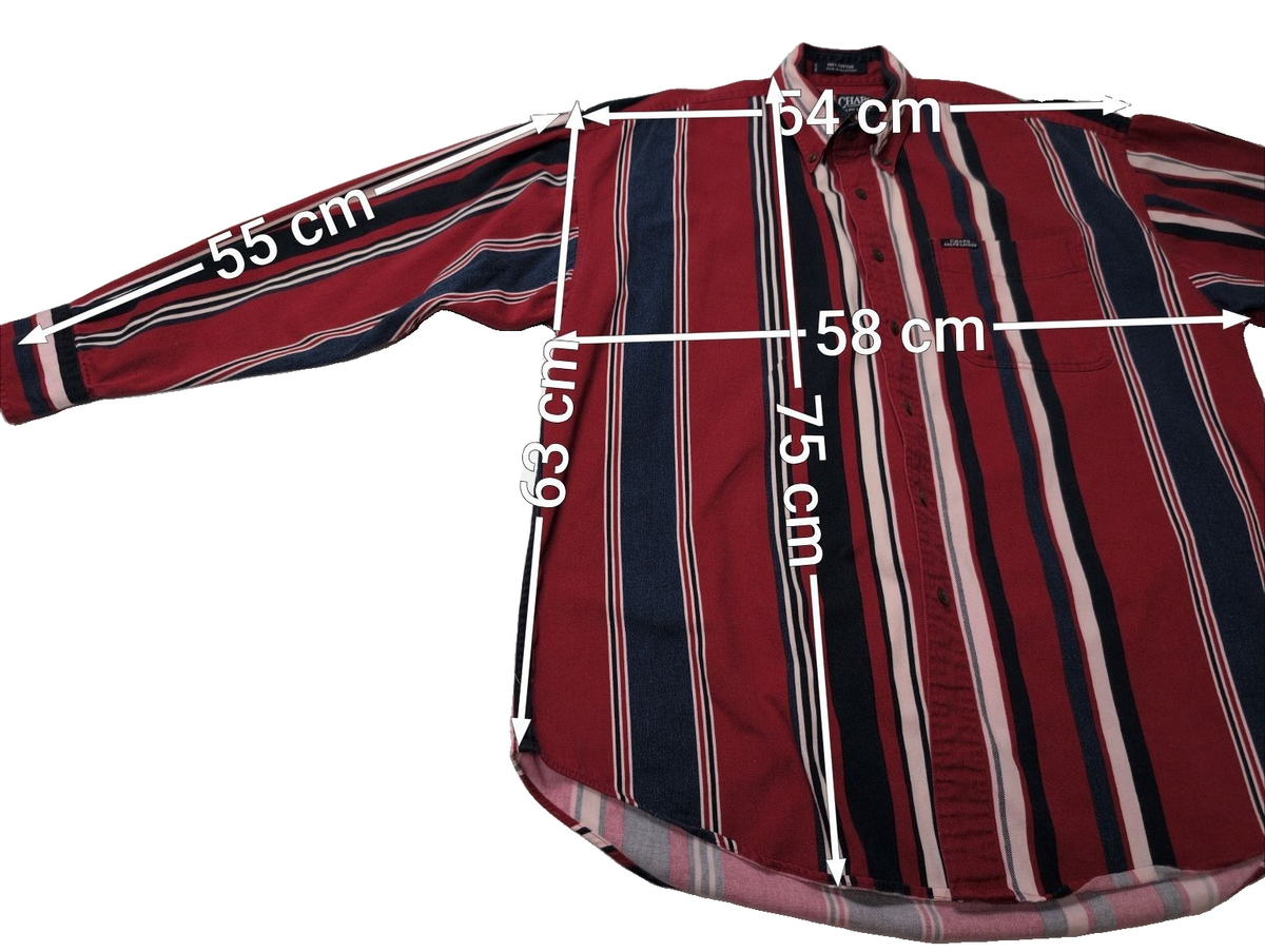 Chemise CHAPS Ralph Lauren rouge rayures shirt button down coton L