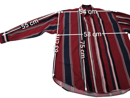 Chemise CHAPS Ralph Lauren rouge rayures shirt button down coton L
