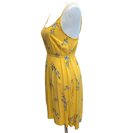 Robe D'Été  XS Jaune Fleurie Fines Bretelles Viscose