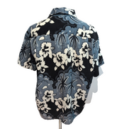 Chemise hawaïenne Kennington taille XL noir gris palmiers fleurs Manches courtes