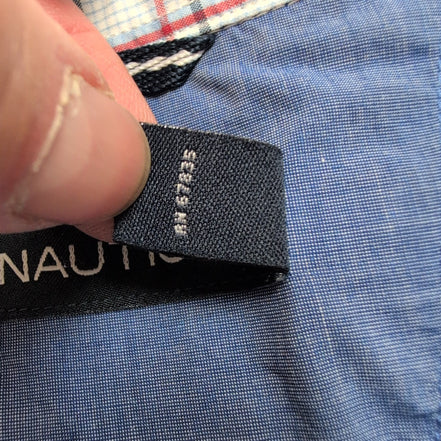 Chemise Nautica M Bleu Carreaux Rouge Noir Coton Logo Brodé Manches Courtes