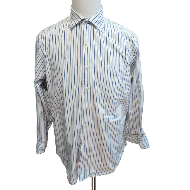 Chemise Tommy Hilfiger L Blanc Bleu Rayures Coton Regular Fit manches longues
