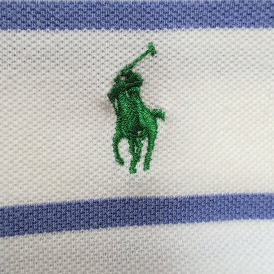 Polo Ralph Lauren Homme XL Blanc Rayures Lilas Logo Vert Polo Manches Courtes