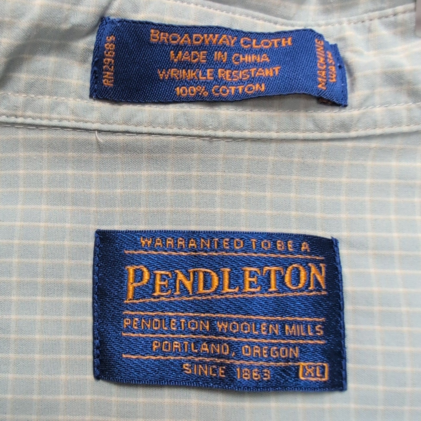 Chemise Pendleton XL Vert Clair Carreaux 100% Coton Poche Homme