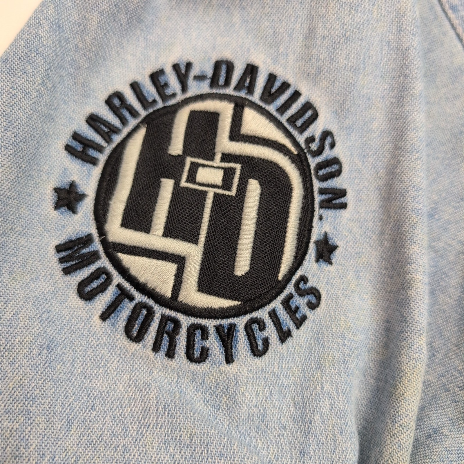 Chemise Harley Davidson XL Jean Bleu 100% Coton Brodée 2 Poches Logo