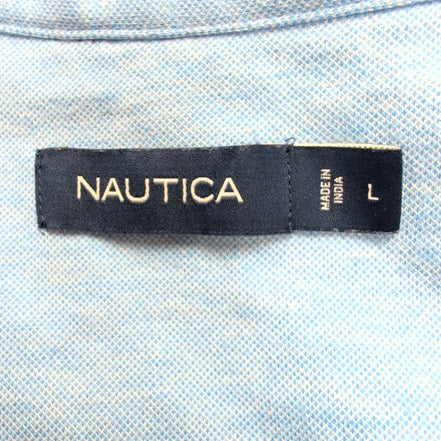 Chemise Nautica L gris coton piqué logo bleu manches courtes polo shirt