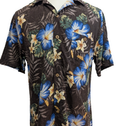 Chemise Hawaïenne Island Shores - 100% Soie Lavable - Marron Floral - Taille M
