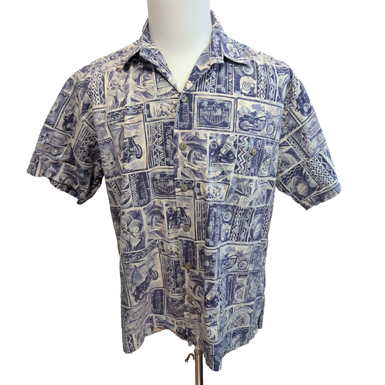 Harley Davidson chemise moto hawaïenne bleu blanc made in Hawaii USA taille M