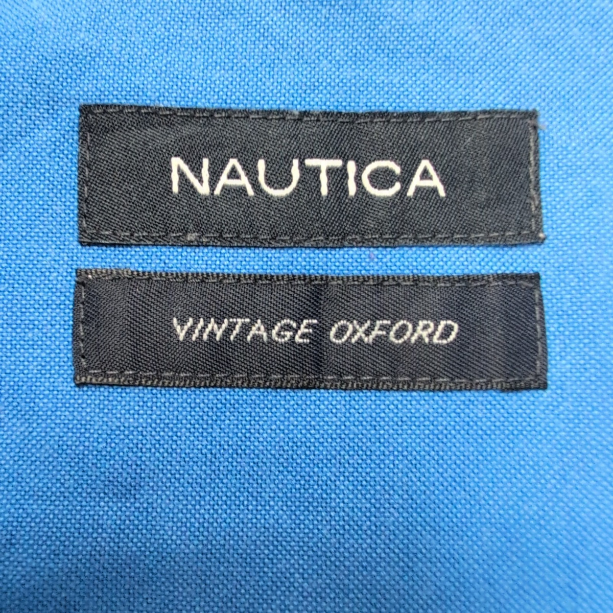 Chemise Nautica Oxford L bleu uni coton manches longues logo brodé