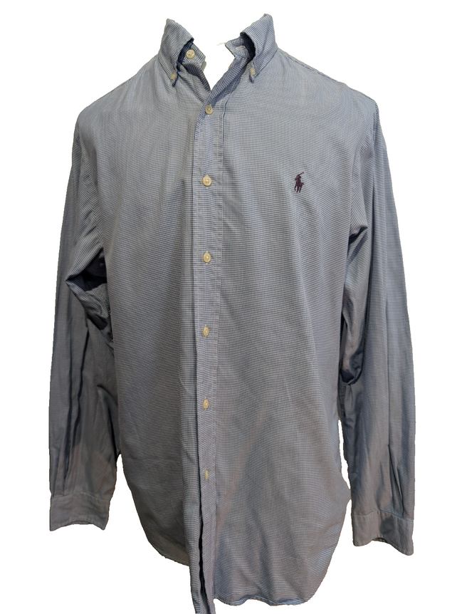 Chemise Polo Ralph Lauren Shirt L Classic Fit Pied-de-poule Bleu Button Down